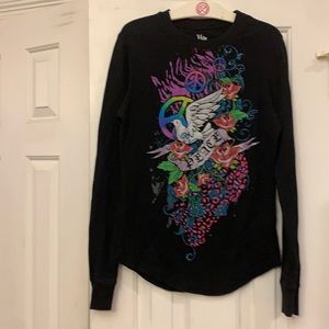 😍 2/$29 Hide & Seek thermal black top Juniors size 19 XXL Peace Dove